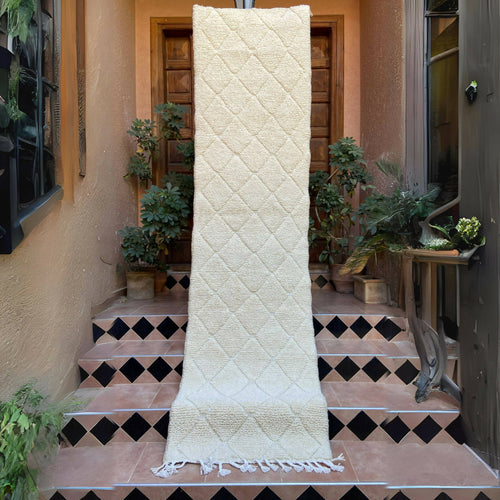 MyTindy Hallway Beni Ourain Natural Wool White runner rug