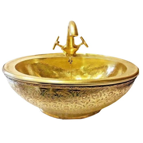 MyTindy Hammered Copper Moroccan Sink - Gold finish