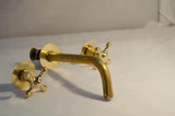 MyTindy Hammered Wall Mount Bathroom Vanity Sink, Unlacquered Brass Faucet With Cross Handles, view 3
