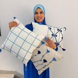 MyTindy Hand-Embroidered Blue Floral Tassel Cushion – Natural Linen Throw Pillow, view 2