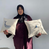 MyTindy Hand-Embroidered Blue Whale Decorative Cushion – 100% Natural Beige Cotton Canvas (40x38 cm), view 2