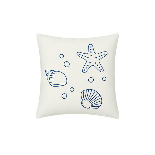 MyTindy Hand-Embroidered Coastal Sea Life Cushion โ Starfish & Shells Design on White Fabric