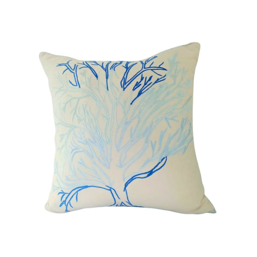MyTindy Hand-Embroidered Moroccan Decorative Pillow – Blue Tree of Life Cushion Cover