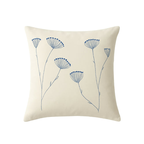 MyTindy Hand-Embroidered Natural Cotton Cushion | Two-Tone Blue Wildflower Design