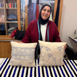 MyTindy Hand-Embroidered Natural Cotton Cushion | Two-Tone Blue Wildflower Design, view 2