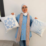MyTindy Handcrafted Moroccan "Zellige" Pillow – Natural Fiber Embroidery – 16x16" (40x40cm), view 2