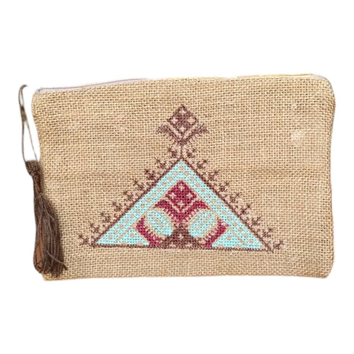 MyTindy Hessian pouch with fasi embroidery and zipper