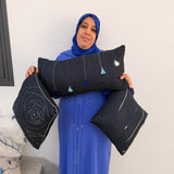 MyTindy Indigo Artisan Hand-Loomed Cushion Cover | Minimalist Tribal Diamond Embroidery, view 2