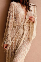 MyTindy Lilya Beige Lace Kimono, view 4