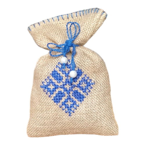 MyTindy Lavender Hand-embroidered burlap purse in fasi embroidery