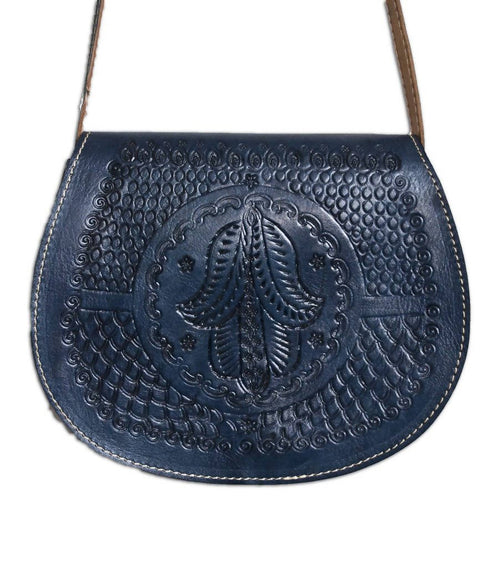 MyTindy Leather Black Cross Body Bag with Hamsa Engraving