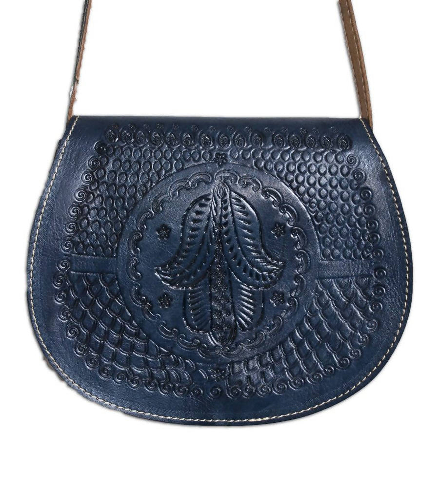 MyTindy Leather Black Cross Body Bag with Hamsa Engraving