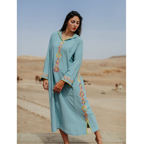 MyTindy Light Blue and Yellow Djellaba Moroccan Dress