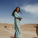 MyTindy Light Blue and Yellow Djellaba Moroccan Dress, view 3