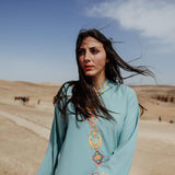 MyTindy Light Blue and Yellow Djellaba Moroccan Dress, view 4
