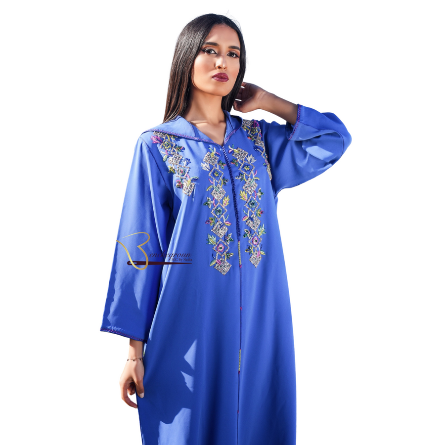 MyTindy Light Blue Djellaba with Pearls