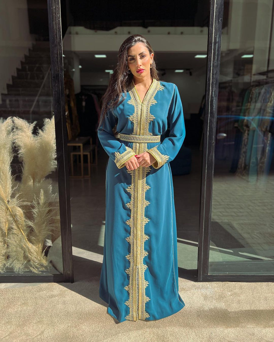 MyTindy Light Blue & Gold Kaftan