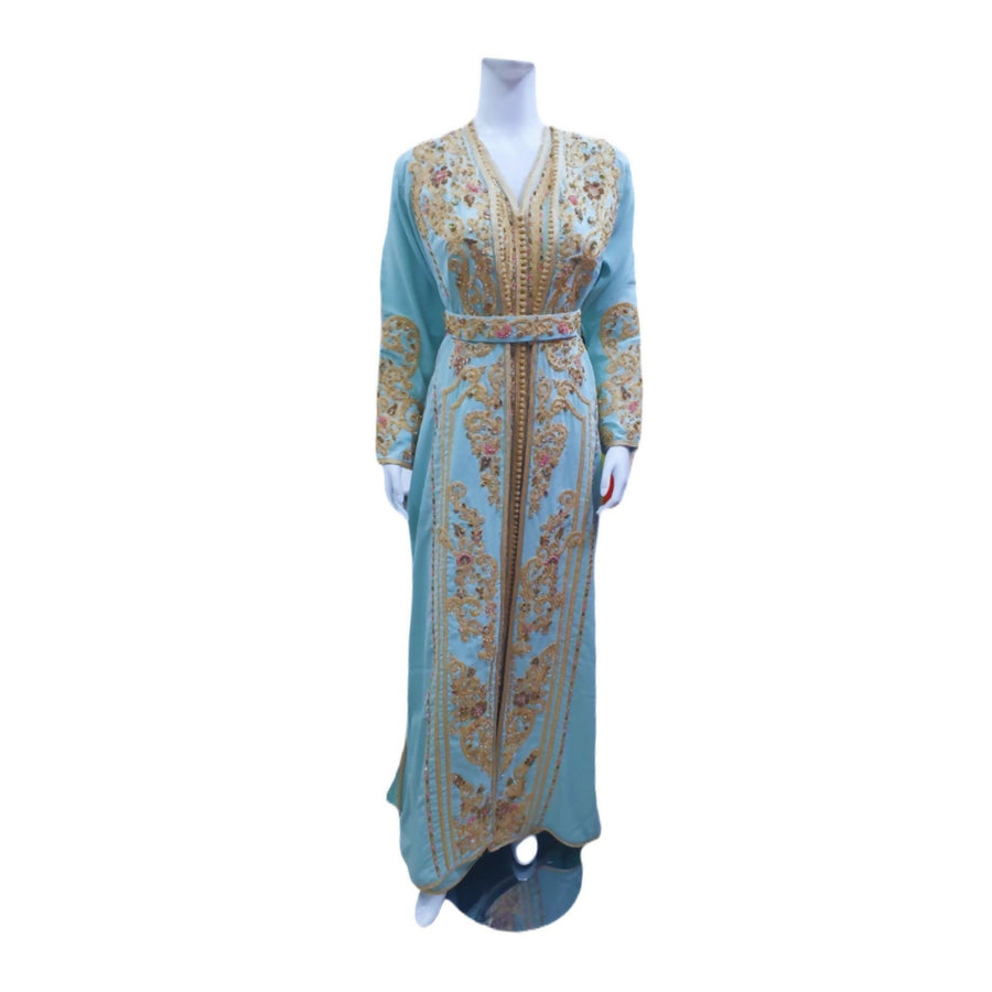 MyTindy Light blue kaftan with gold embroidery