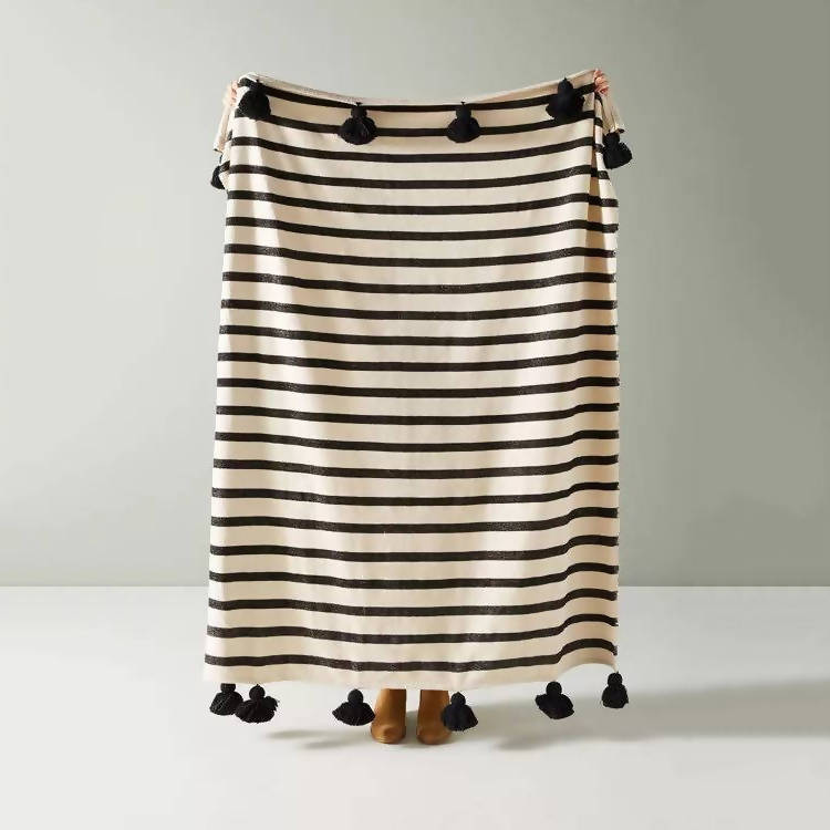 MyTindy Madame Black and White Striped Blanket