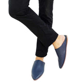 MyTindy Men Moroccan Slipper in Navy Blue Leather, view 2