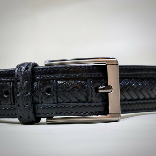 MyTindy Men's chic black braided belt in genuine leather