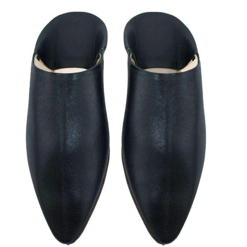 MyTindy Men's Moroccan Slipper in Black Leather