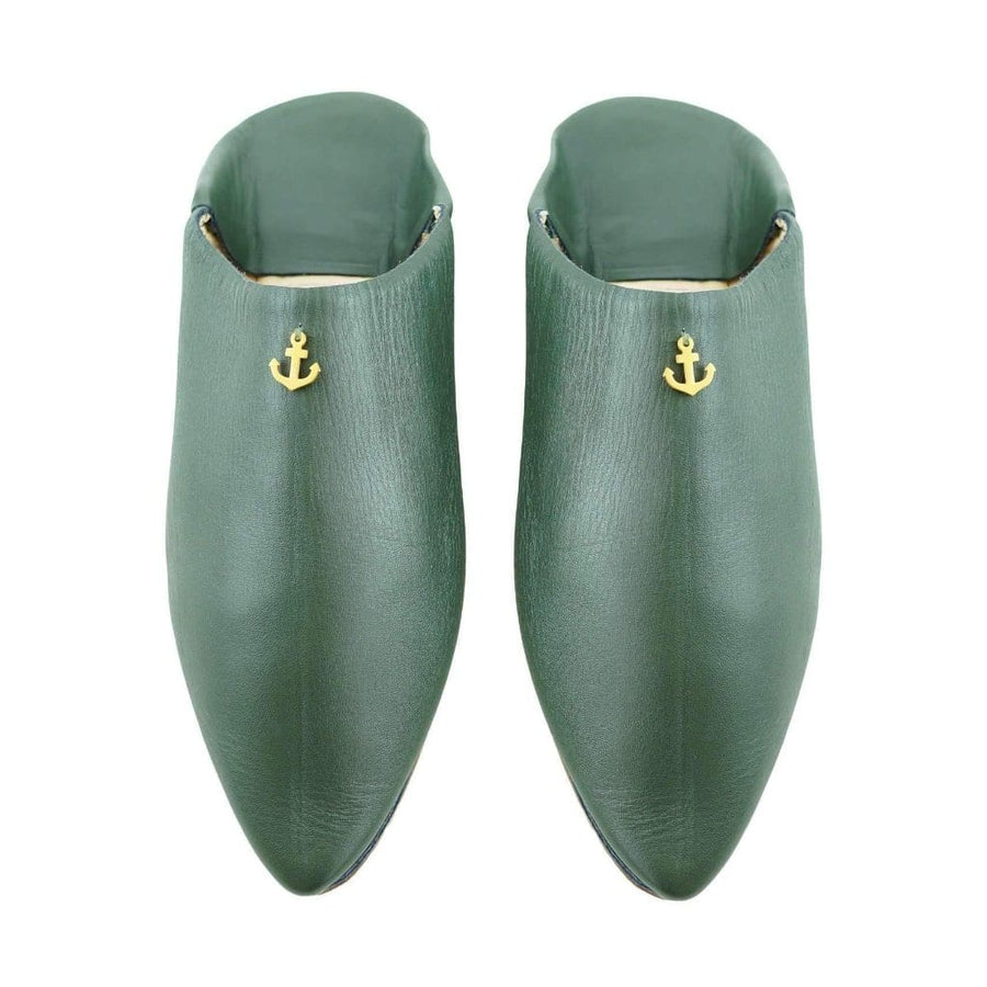 MyTindy Men's Moroccan Slipper in Khaki Leather with anchor