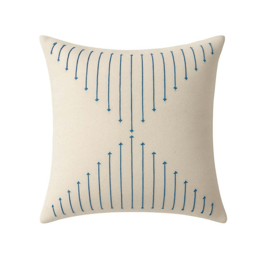 MyTindy Minimalist Blue Linear Embroidered Cushion – Cream Geometric Hourglass Decorative Pillow – Modern Scandi Home Decor