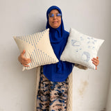 MyTindy Minimalist Blue Linear Embroidered Cushion – Cream Geometric Hourglass Decorative Pillow – Modern Scandi Home Decor, view 3