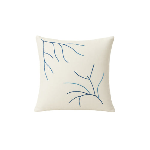MyTindy Minimalist Embroidered Coral Branch Throw Pillow – Abstract Blue Botanical Decorative Cushion Cover – Modern Coastal Home Decor