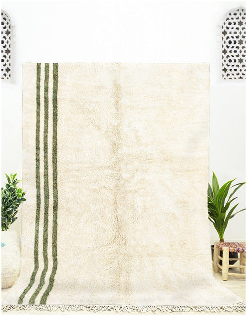 MyTindy Modern Beni Mrirt Style - Moroccan Rug - Green lines - Handmade Carpet from Morocco
