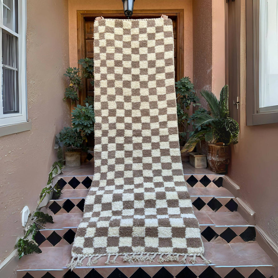 MyTindy Moroccan Azilal Checker White and Beige Rug