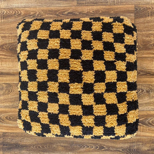 MyTindy Moroccan Berber Square Gold & Black Checkered Pouf Ottoman