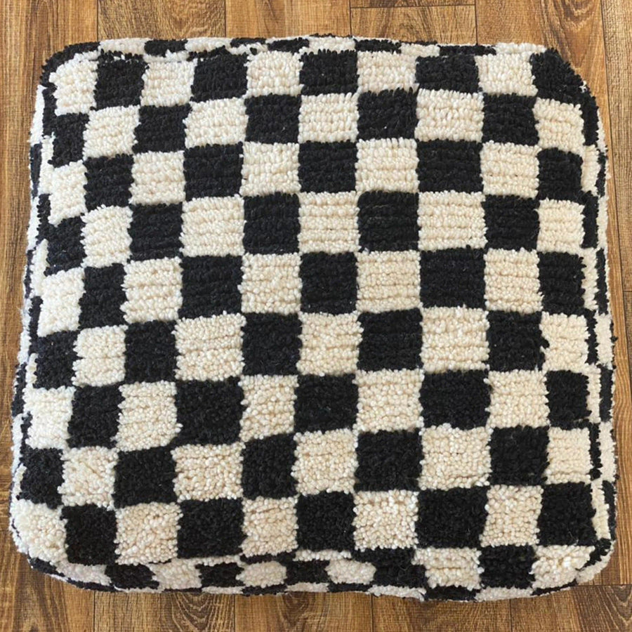 MyTindy Moroccan Berber Square White & Black Checkered Pouf Ottoman