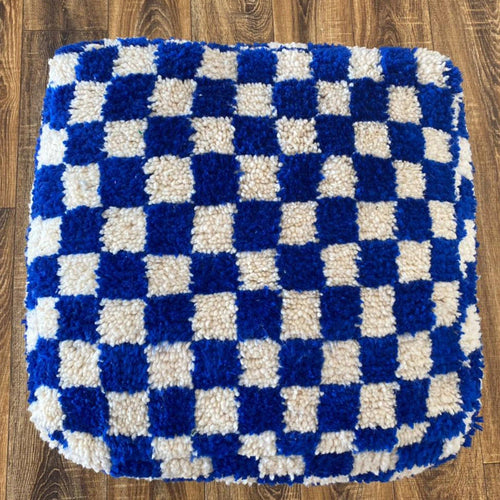 MyTindy Moroccan Berber Square White & Blue Checkered Pouf Ottoman