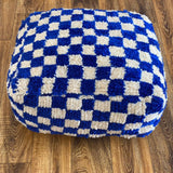 MyTindy Moroccan Berber Square White & Blue Checkered Pouf Ottoman, view 2