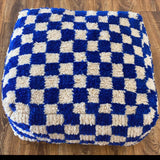 MyTindy Moroccan Berber Square White & Blue Checkered Pouf Ottoman, view 3