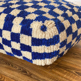 MyTindy Moroccan Berber Square White & Blue Checkered Pouf Ottoman, view 5