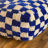 MyTindy Moroccan Berber Square White & Blue Checkered Pouf Ottoman, view 6