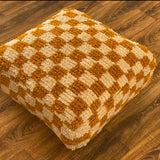 MyTindy Moroccan Berber Square White & Creamy Brown Checkered Pouf Ottoman, view 3