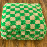 MyTindy Moroccan Berber Square White & Green Checkered Pouf Ottoman, view 2