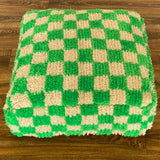 MyTindy Moroccan Berber Square White & Green Checkered Pouf Ottoman, view 3