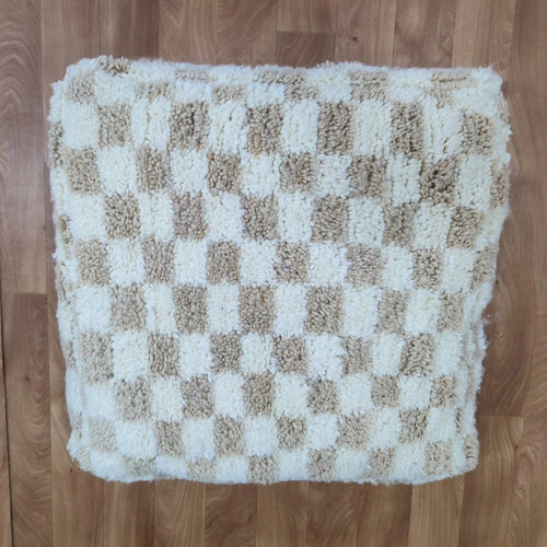 MyTindy Moroccan Berber White & Pale Brown Checkered Pouf Ottoman