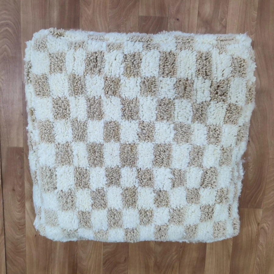 MyTindy Moroccan Berber White & Pale Brown Checkered Pouf Ottoman