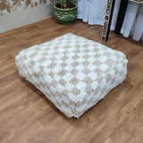 MyTindy Moroccan Berber White & Pale Brown Checkered Pouf Ottoman, view 2
