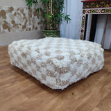 MyTindy Moroccan Berber White & Pale Brown Checkered Pouf Ottoman, view 3