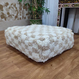 MyTindy Moroccan Berber White & Pale Brown Checkered Pouf Ottoman, view 5