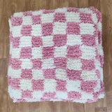 MyTindy Moroccan Berber Square White & Pink Checkered Pouf Ottoman, view 2