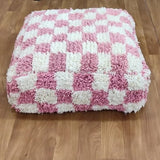 MyTindy Moroccan Berber Square White & Pink Checkered Pouf Ottoman, view 3