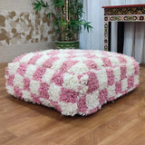 MyTindy Moroccan Berber Square White & Pink Checkered Pouf Ottoman, view 4